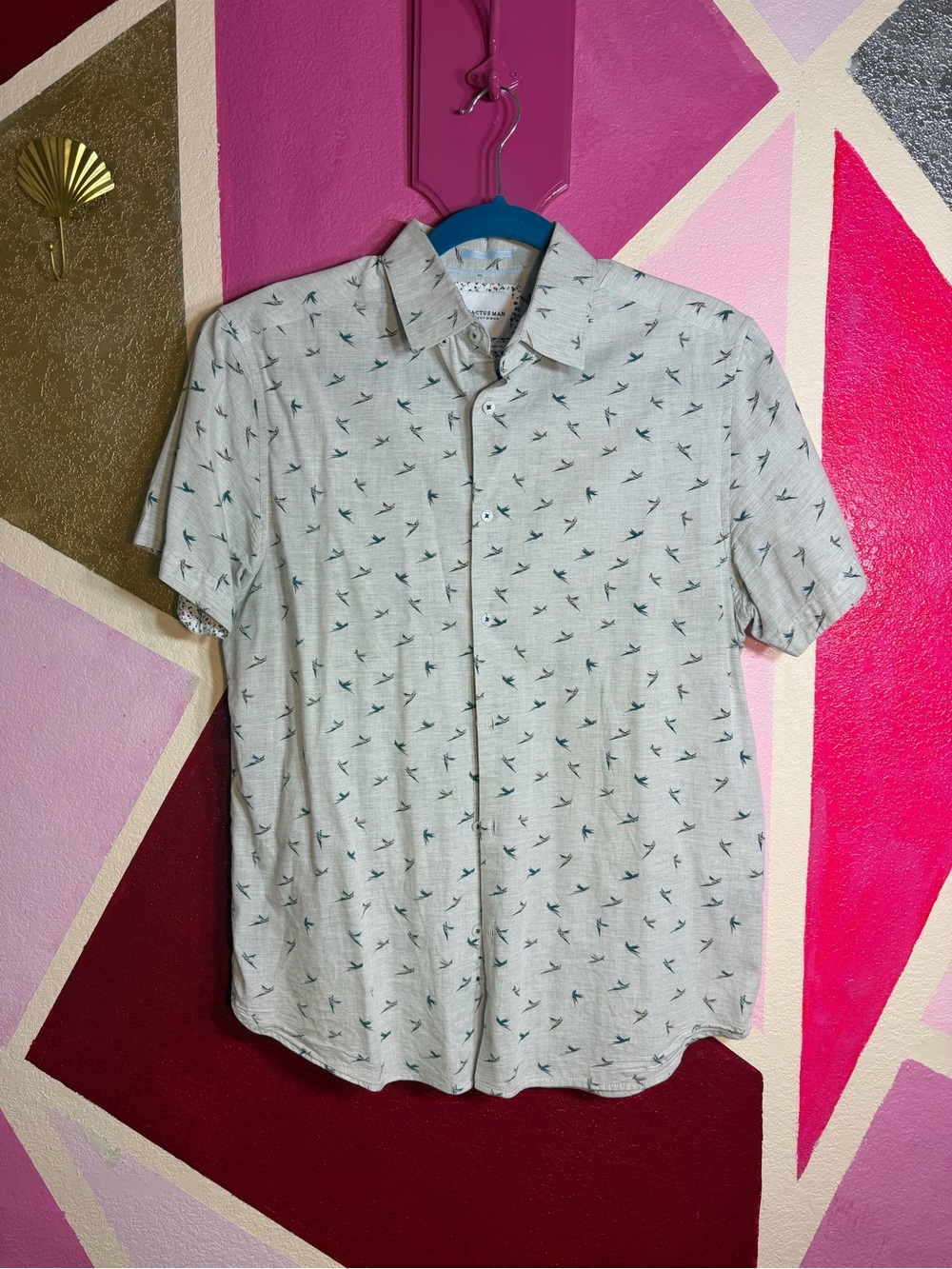 Cactus Man by Ricky Singh Bird Print Button Up Shirt Mens M